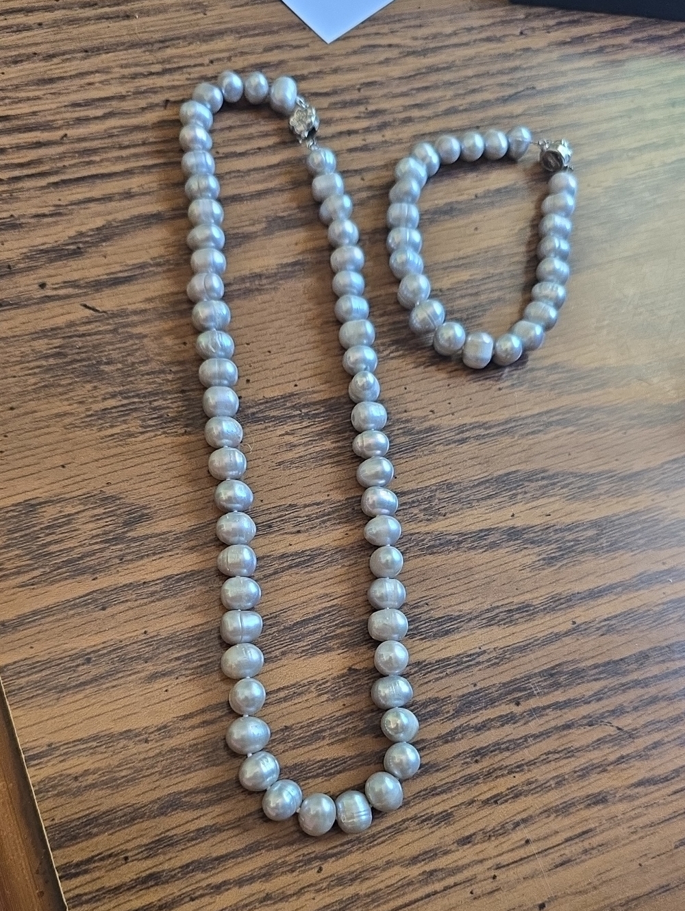 Classic Gray Pearl Necklace and Bracelet Set